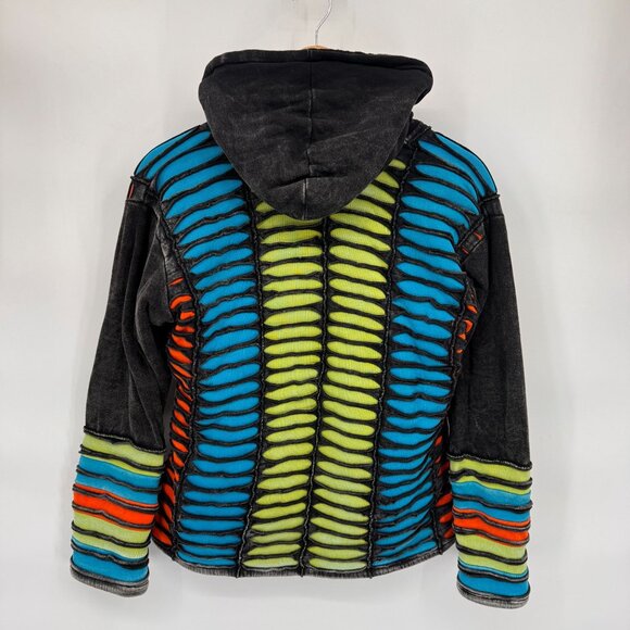 Karmic Chameleon Zipper Sweater Jacket Unisex‎ Medium Black Rasta Fleece Lined - Picture 6 of 9